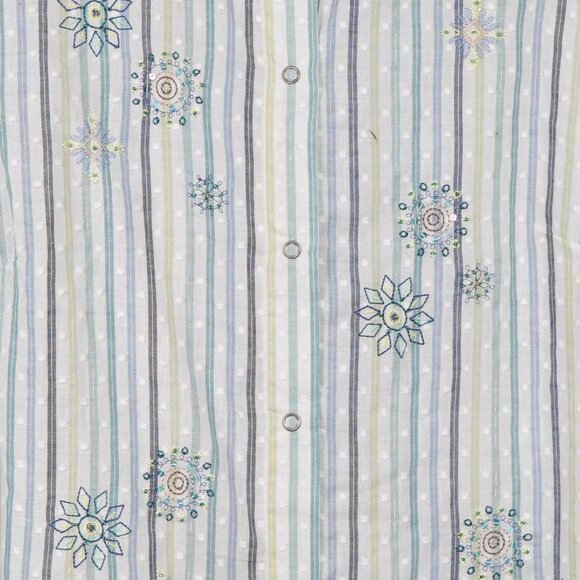 Y2K Button Up Striped Shirt 16 Snowflake Beads Sequin Swiss Dot Embroidered Snap - Picture 3 of 7